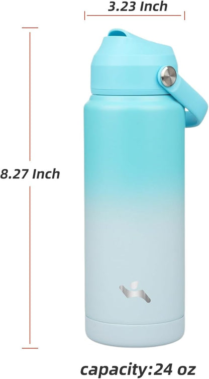 Insulated Water Bottle with Straw Lid,24 oz Stainless Steel Vacuum Metal Bottle with Silicone Handle,Sea Salt