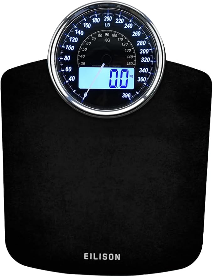 EILISON Highly Advance 2-in-1 Digital & Analog Weighing Scale for Body Weight-400lbs, 4 High Precison GX Sensor Accurate, Thick Tempered Glass, Extra Large Display (Black)