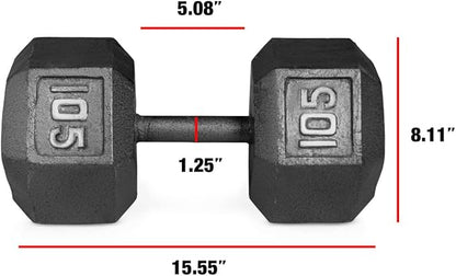 WF Athletic Supply Cast Iron Solid Hexagon Gray/Black Dumbbells, Strength Training Free Weights Set of 2 for Women and Men, Hand Weights Sold by Pairs, Multi-Select Size Options Available