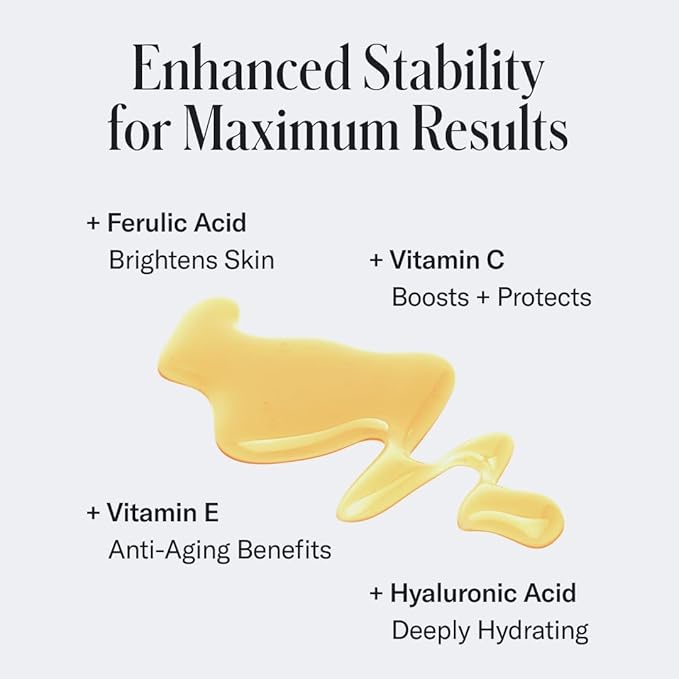 Geologie Vitamin C+E Ferulic Acid Face Serum | Brightening & Firming Anti-Aging Gel Formula | 5% Light-Protected & Stabilized Vitamin C , 0.5% Vitamin E, 1.5% Hyaluronic Acid | 30 ML