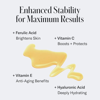 Geologie Vitamin C+E Ferulic Acid Face Serum | Brightening & Firming Anti-Aging Gel Formula | 5% Light-Protected & Stabilized Vitamin C , 0.5% Vitamin E, 1.5% Hyaluronic Acid | 30 ML