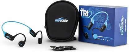 H2O Audio TRI 2 Multisport Waterproof Bone Conduction Open Ear Headphones, Bluetooth 5.3 for Running and Cycling, MP3 Mode for Swimming, 8GB Memory, 8.5-Hour Battery, Black/Blue