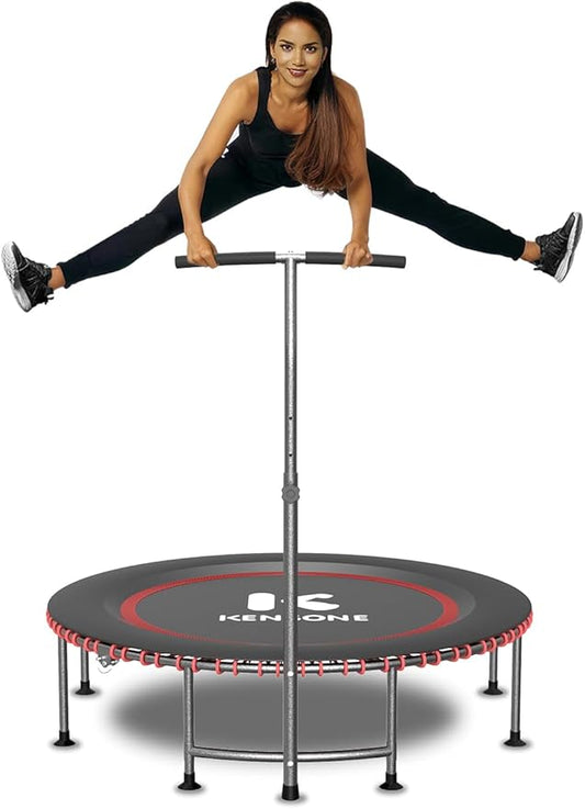 40/48" Low-Impact Rebounder Trampoline for Adults with Bungee, 450/550LBS Quiet Mini Exercise Trampoline with Adjustable U/T-Shaped Foam Handle Bar, Fitness Equipment for Indoor/Gym Workout