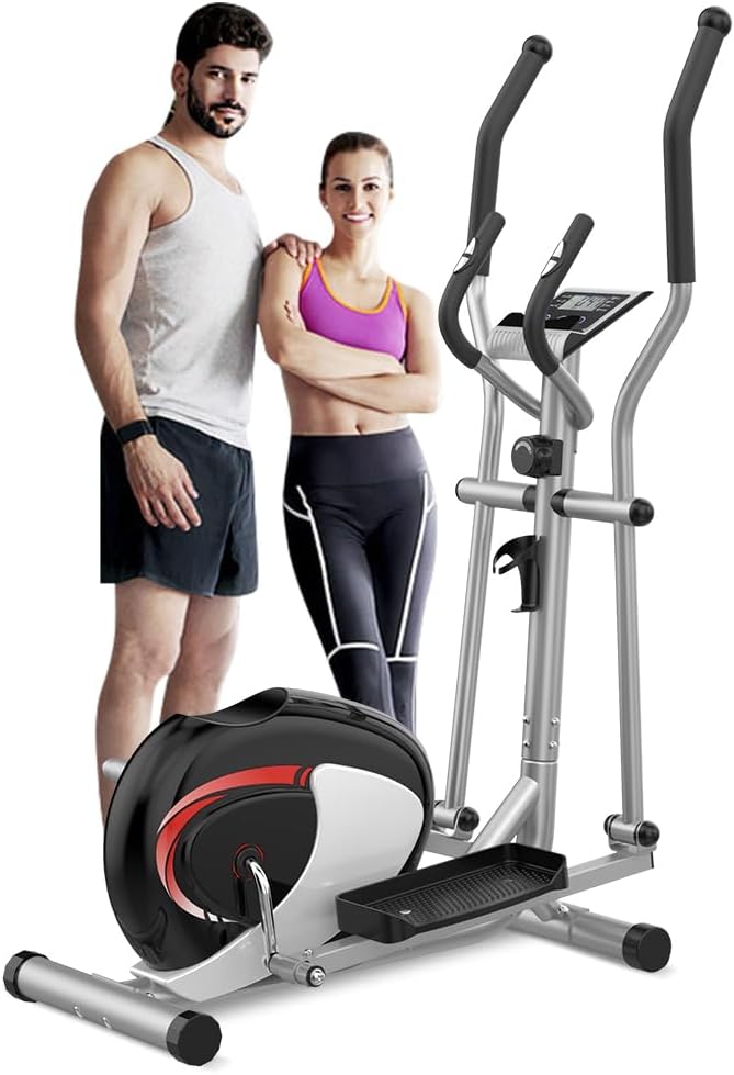 Dripex Elliptical Exercise Machine, Hyper-Quiet Elliptical Machine for Home, Magnetic Elliptical Training Machines with 8-Level Resistance, 6KG Flywheel, LCD Monitor, Pulse Sensor