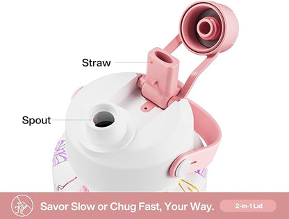 40 oz Insulated Water Bottle with 2-in-1 Straw and Spout Lid, Keep Cold 24H, Leak-Proof, BPA-Free, Double Wall Stainless Steel Water Bottle for Sports, Gym, Travel, and School (Ribbon Whimsy)