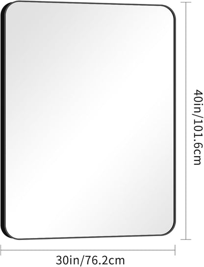 30x40 inch Bathroom Mirror,Black Rectangle Mirror,Wall Mounted Bathroom Frame Vanity Mirror with Round Corner for Bedroom Living Room, Entryway Hangs Horizontal or Vertical