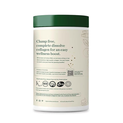 Great Lakes Wellness Collagen Peptides Powder for Skin, Hair, Nails, Joints & Digestion - Unflavored - Quick Dissolve Hydrolyzed, Non-GMO, Keto, Kosher - 16oz