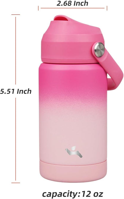 Insulated Water Bottle with Straw Lid,12 oz Stainless Steel Vacuum Metal Bottle with Silicone Handle,Cherry Blossom