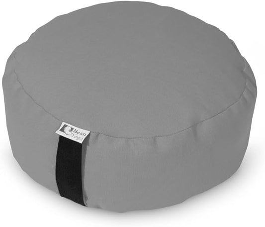Bean Products Zafu Meditation Pillows for Sitting on Floor, Yoga Cushion, Cotton/Buckwheat Fill Yoga Pillow, Zafu Meditation Cushion, Zen Kneeling Prayer Pad- Made in USA - 14" Round - Stone Gray