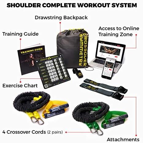 Crossover Symmetry Shoulder System Includes Two Sets of Resistance Bands Attachments Training Guide Exercise Chart Online Workouts for Home Fitness Rehab Rotator Cuff Exercises