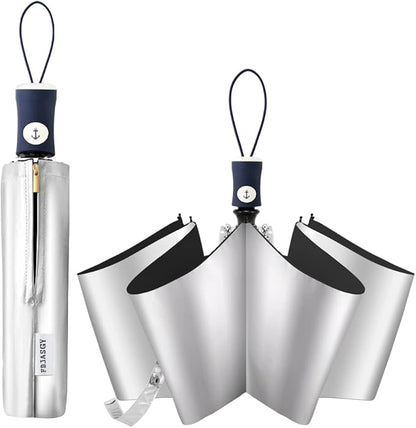 FDJASGY Silver Coating Layer Fabric Blocking UV 99.9% Sun Umbrella Compact Folding Travel Umbrella Automatic Folding Windproof Umbrellas For Men and Women (Black)