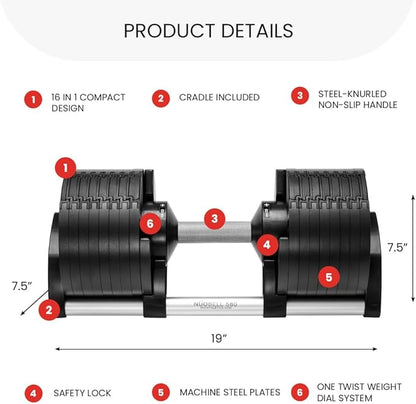 NUOBELL Adjustable Dumbbells 5-80 lbs: Replace 16 Sets, Ideal for Home Gym Weight Bench & Press