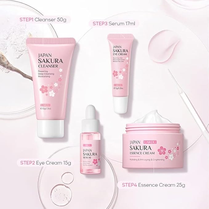1 Pack Skin Care Set, Containing Deep Cleansing Facial Cleanser+ Hydrating Facial Cream + Skin Refining Facial Serum+Firming Eye Cream, Smoothing Fine Lines