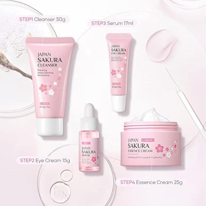 1 Pack Skin Care Set, Containing Deep Cleansing Facial Cleanser+ Hydrating Facial Cream + Skin Refining Facial Serum+Firming Eye Cream, Smoothing Fine Lines