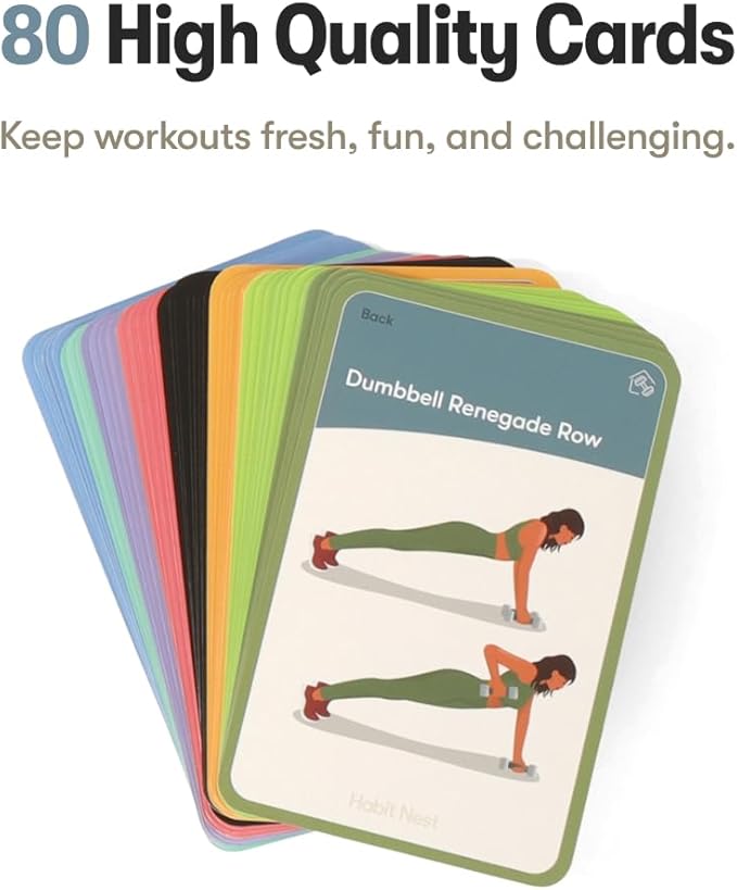 Dumbbell Elevate Exercise Cards: Home Workout Series Card Deck - Comprehensive At-Home Fitness System with 65 Exercises, 8 Bonus Challenges, and 4 Unique Workout Formats.