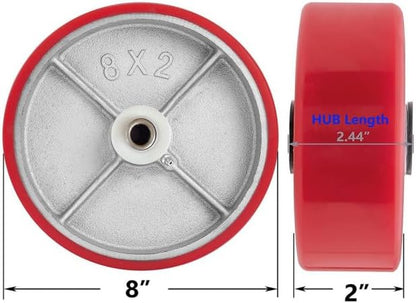 Heavy Duty Casters Wheels 4"5"6"8"DiameterX2"Width Industrial Caster Wheels Polyurethane Wheel with Capacity 800-1,500 lbs/pcs Used in,Trail Jack,Tool Box