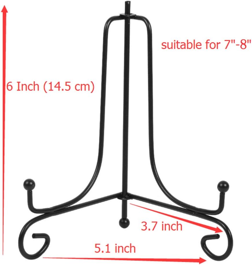 (4 pack)6"Iron Display Stand, Black Iron Easel Plate Display Photo Holder Stand, Displays Picture Frames, Cookbooks, Decorative Plates, Tablets and Art