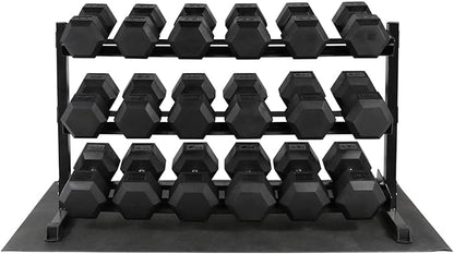 WF Athletic Supply Rubber Coated Hex Dumbbell Set, Multiple Choices Available - Dumbbells with Rack Stand and Mat, or Dumbbells Only (200/550/1200/2100/3000 LB)