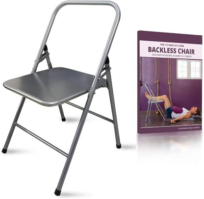 California Wellness Backless Yoga Chair with Yoga Book | Portable Folding Chair | Iyengar Yoga Chair | Flexibility & Strength Training Tool | Yoga Chairs for Adults | Supports Balance Handstand