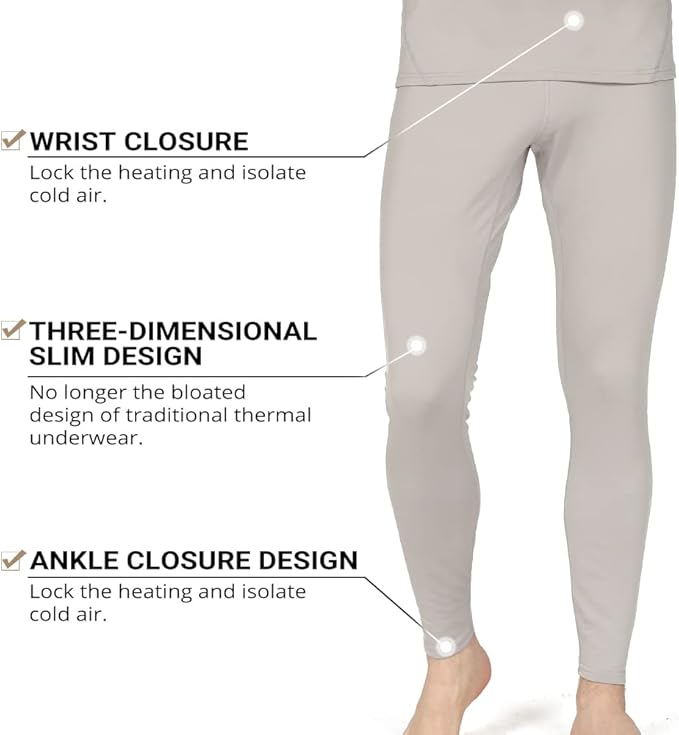 HEROBIKER Long Johns Thermal Underwear for Men Skiing Winter Warm Hunting Gear Fleece Lined Base Layer Set Top Bottom