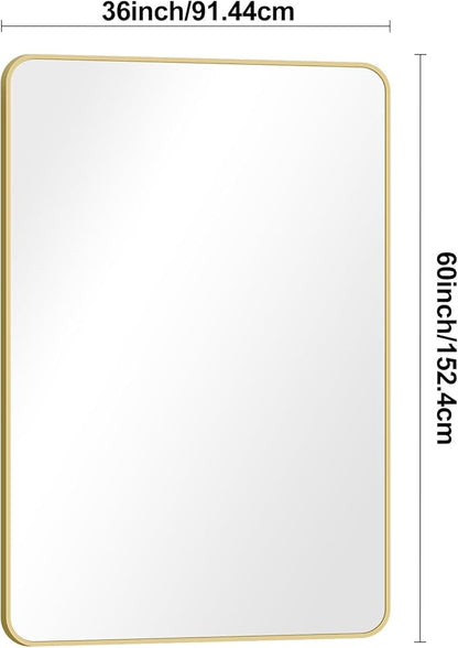 Gold Bathroom Mirror,55x36 inch Wall Mirror for Bathroom Wall Mounted,Round Rectangle Mirror for Bathroom Over Sink,Modern Frame for Home Decor Living Room,Bedroom Entryway,Horizontal/Vertical