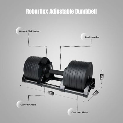 Adjustable Dumbbell (Single) by ROBURFLEX for Workout Strength Training Fitness Home Gym