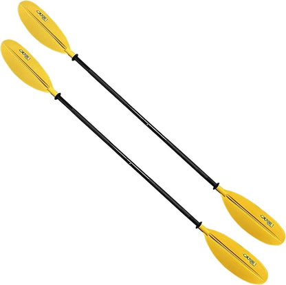 ISURE MARINE 2Pcs Kayak Paddle 85in Kayaking Boating Canoeing Oar Aluminum Shaft Yellow Plastic Blades Adjustable Rowing Paddle with Bungee Paddle Leash for Light Kayaks