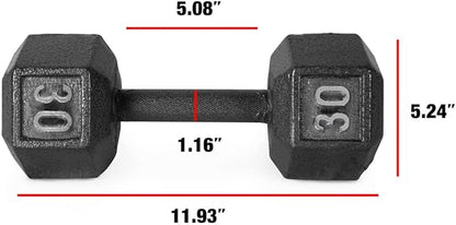 WF Athletic Supply Cast Iron Solid Hexagon Gray/Black Dumbbells, Strength Training Free Weights Set of 2 for Women and Men, Hand Weights Sold by Pairs, Multi-Select Size Options Available