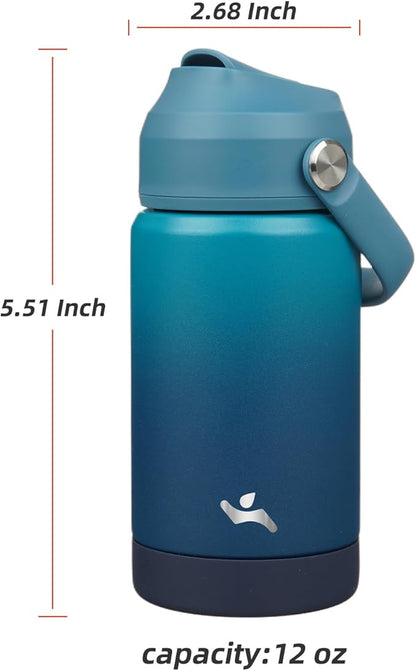 Insulated Water Bottle with Straw Lid,12 oz Stainless Steel Vacuum Metal Bottle with Silicone Handle,Vast