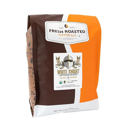 Fresh Roasted Coffee, Organic White Knight | USDA Organic, Kosher | Light Roast 5 lb (80 oz), Whole Bean