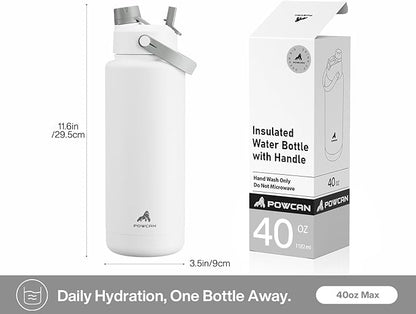 40 oz Insulated Water Bottle with 2-in-1 Straw and Spout Lid, Glow-in-the-Dark, 24H Cold, Leakproof, BPA-Free, Double Wall Stainless Steel for Sports, Gym, Travel, and School (Luminous Flutter)