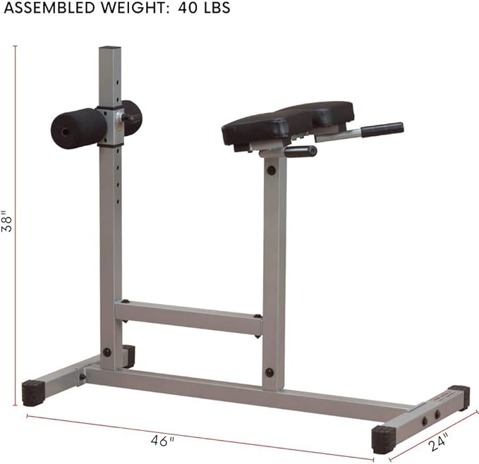 Body-Solid Back Hyperextension Machine for Lower Back Extension, Ab Crunch, Glutes and Hamstrings Exercise, Roman Chair for Abdominal and Core Training, Home Gym Equipment, Silver/Black