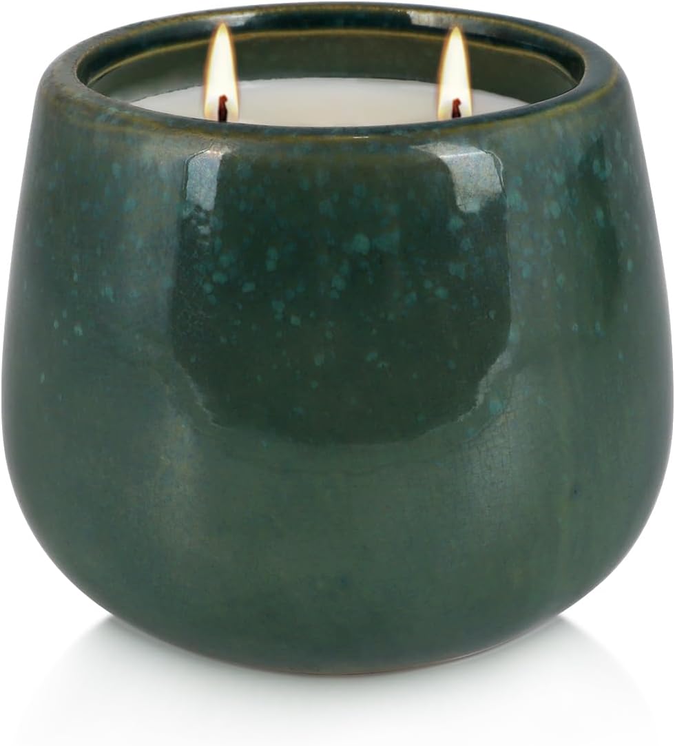 1 Pack Soy Wax Green Ceramic 2-Wick Outdoor Citronella Candles– Long Burning Scented Candle for Home Decor, Relaxation, Gifts & All Occasions