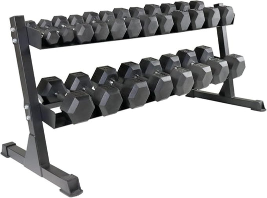 WF Athletic Supply Rubber Encased Hex Dumbbells with Rubber Grip Contoured Handle for Muscle Toning, Strength Building & Full Body Workout