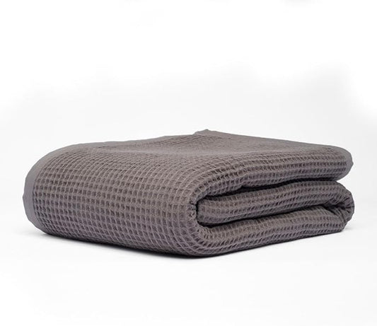 GOTS Certified Organic Cotton Waffle Weave Blanket, Queen Bed Size, 90"X90"Cozy Throw Blanket for Couch, Modern Home Decor, Throw Blankets,Waffle Blanket, Soft Bed Blankets -Charcoal Grey