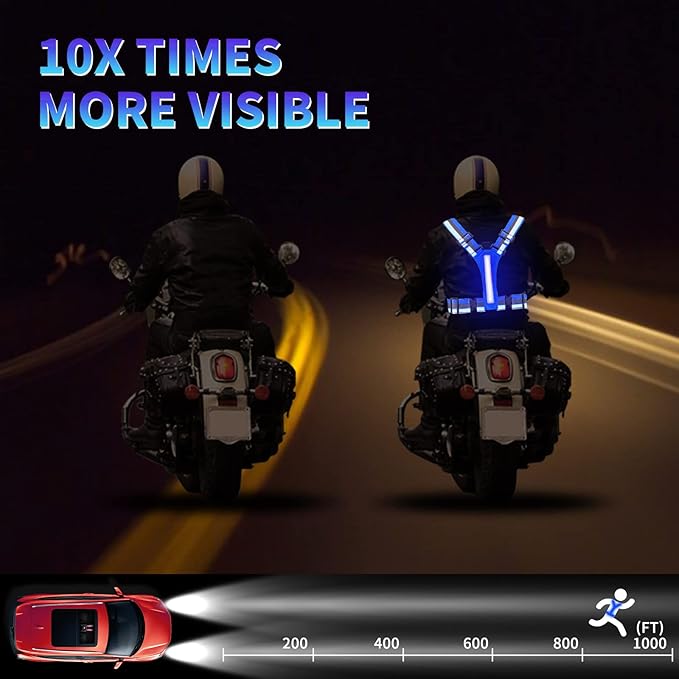 Led Reflective Vest Running Gear,USB Rechargeable Light Up High Visibility Running Vest,6-11hrs Light with Adjustable Waist/Shoulder for Runners Walkers