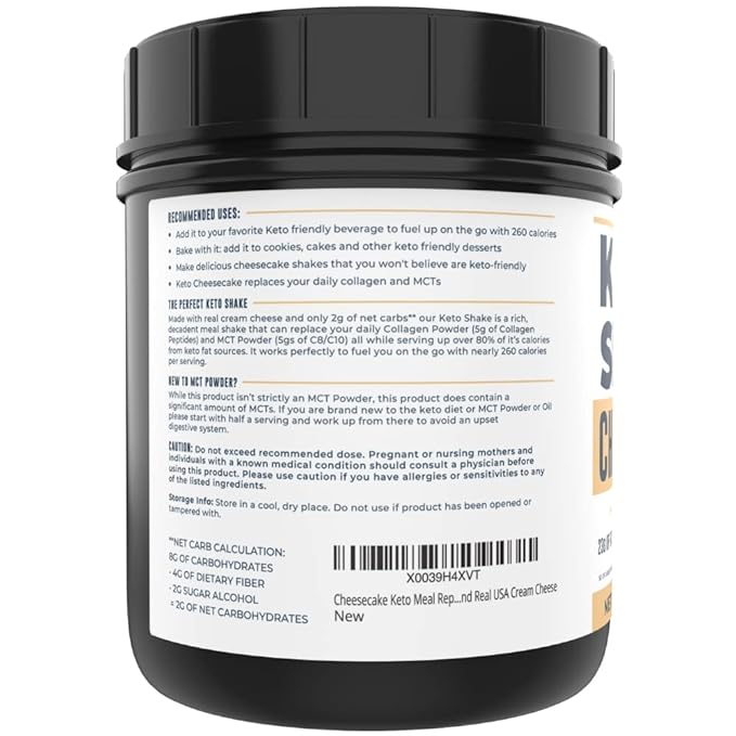 16oz Cheesecake Keto Meal Replacement Shake - Low Carb Keto Protein Powder Mix, High Fat Protein Shake with MCTs from Coconut Oil Powder, Collagen Peptides and Real USA Cream Cheese - 2 Net Carbs