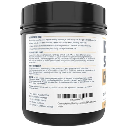 16oz Cheesecake Keto Meal Replacement Shake - Low Carb Keto Protein Powder Mix, High Fat Protein Shake with MCTs from Coconut Oil Powder, Collagen Peptides and Real USA Cream Cheese - 2 Net Carbs