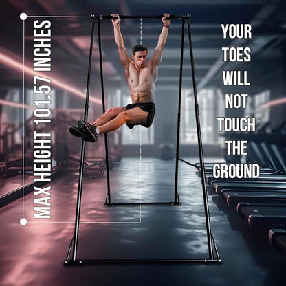 KT TOES DON'T TOUCH GROUND Foldable Free Standing Pull Up Bar Stand Sturdy Power Tower Workout Station For Home Gym Strength Training Adjustable Pullup Fitness Equipment Multifunctional Exercise Rack