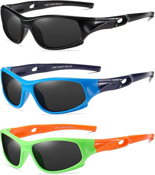 DYLB 3 Pack Flexible Kids Polarized Sunglasses For Boys Girls With Strap, Sport Sunglasses for Children Age 3-10.