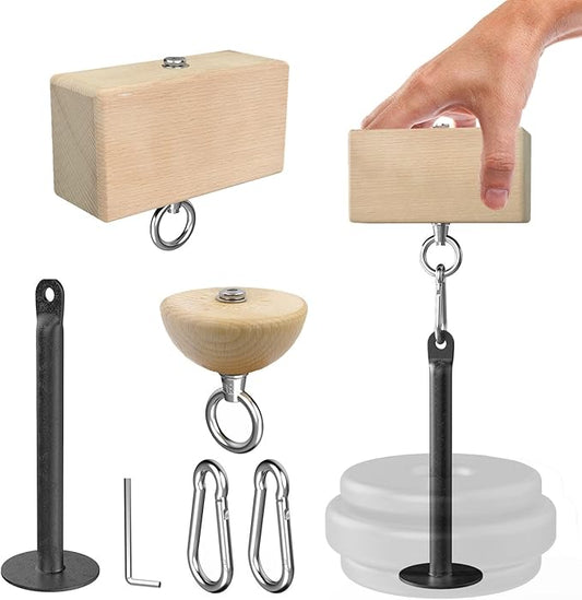 Grip Strength Training Beech Wood Pinch Block & Half-Sphere Ball with Loading Pin – Hand, Finger, Forearm Workout Set for Climbing, Lifting, Fitness Training