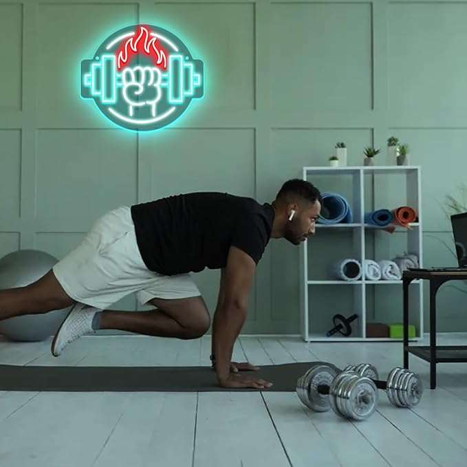 Gym Led Neon Sign- Gym Neon Light Dumbbell Sign for Home Gym Fitness Club Boy's Room Sports Room Decor Neon Light Fitness Club Neon Signs for Wall Art Birthday Gift 5V(13 * 11.81 Inch)