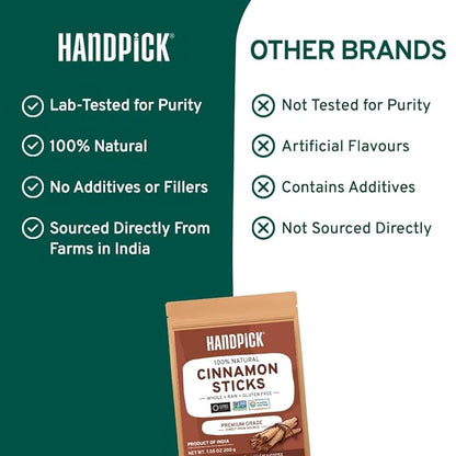 HANDPICK, Cinnamon Sticks (7 oz) 100% Raw, Non-GMO, Gluten-Free | Premium Quality | Resealable Ziplock Pouch | Perfect for Baking, Cooking & Beverages