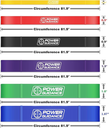 POWER GUIDANCE Resistance Bands, Set of 5 Pull Up Bands, Pull Up Assistance Bands, Exercise Bands, Resistance Bands Set for Legs, Working Out, Muscle Training, Physical Therapy, Shape Body