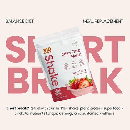 310 Nutrition All-In-One Meal Replacement Shake Powder - Plant-Based Protein Smoothie Blend w/High Fiber, Probiotics & Adaptogens - Low Carb, Vegan, Keto & Paleo Friendly - Strawberry - 28 Srv