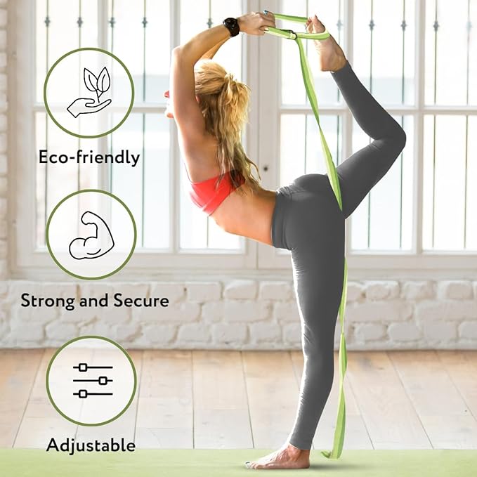 California Yoga Strap | Yoga Belt with Safe Adjustable D-Ring Buckle for Pilates | Stretching Strap | Exercise Bands | Physical Therapy | Improves Sitting Posture