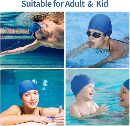 2pcs Cloth Swim Caps for Both Women & Men & Kids Fabric Durable Non-Waterproof Elastic Swimming Pool Cap Bathing Cap for Long and Short Hair