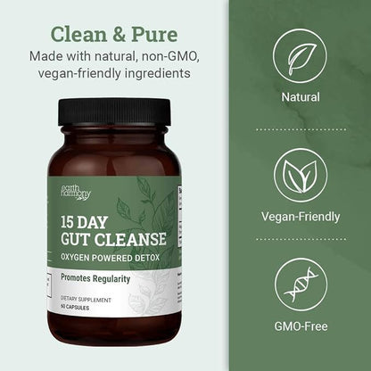 15 Day Gut Cleanse Detox For Women and Men - Vegan, Non-GMO Ingredients For Waist Loss and Constipation Relief With A 15 Day Cleanse Gut Support Without Cramping, As Seen On TikTok (60 Capsules)