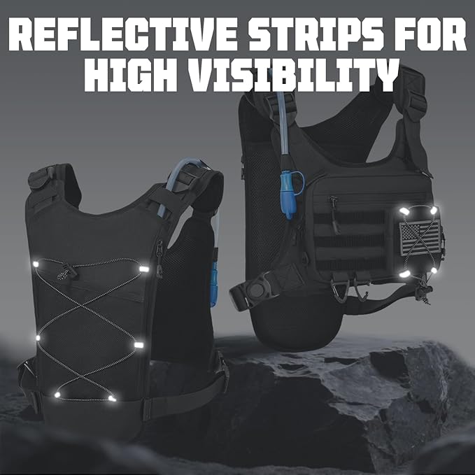 Hydration Vest with 2L Water Bladder for Men and Women,Lightweight Adjustable Hydration Backpack,Reflective Running Hydration Chest Bag for Hiking Climbing Cycling