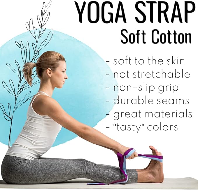 TECEUM Yoga Strap & Mat Strap – 2 IN 1 – Cotton – 6 ft 8 ft 10 ft (30+ colors) – Adjustable Non-Slip Belt for Yoga, Pilates, Stretching, Physical Therapy, Fitness & Home Workout – For Carrying Mats